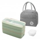 Stackable Bento Box 3 Layer Lunch Box With Fork And Spoon 3 Grid Design Detachable Compartment Tray Rectangular Lunch Box Kit For Boys Girls Children 3-layer suit-green