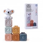 Stacking Nesting Baby Building Blocks Toys Soft Squeeze Diy Teething Baby Early Educational Toys For Toddler Boys Girls Koala+6pcs soft ruber square