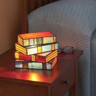 Stained Glass Stacked Books Lamps Handcrafted Glass Nightstand Desk Book Lamps Resin Handicraft Table Lamp As shown in the picture