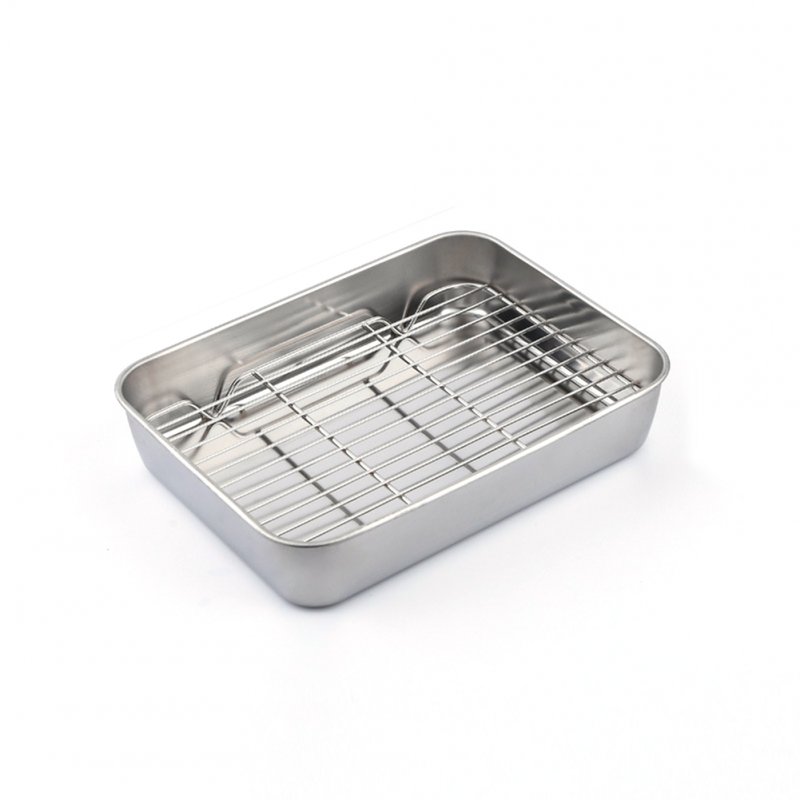 Stainless Steel Baking Sheet, Baking Tray With Rack, 1.96 Inch Deep Edge, Rolling Edge Design, Smooth Cookie Sheet & Oven Pan For Biscuits, Vegetables, Bacon Single disk + rack 26x20x5.0CM