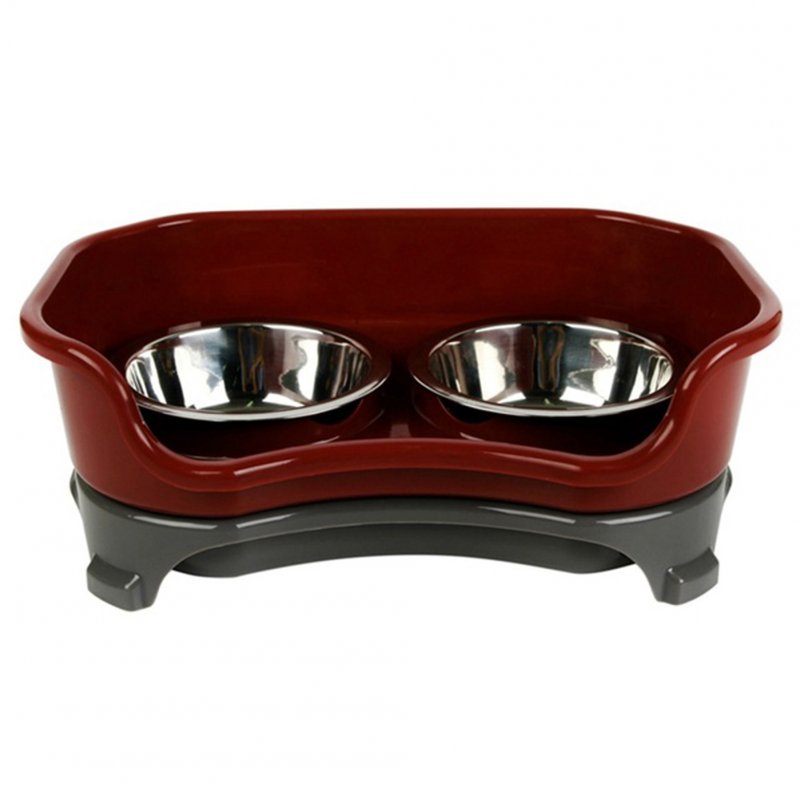 Stainless Steel Double Bowl Baffle Anti-Sliding Dishes for Pet Dog Cat red_32.5 * 22 * 12