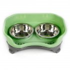Stainless Steel Double Bowl Baffle Anti Sliding Dishes for Pet Dog Cat green 32 5   22   12