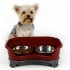 Stainless Steel Double Bowl Baffle Anti Sliding Dishes for Pet Dog Cat red 32 5   22   12
