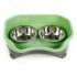 Stainless Steel Double Bowl Baffle Anti Sliding Dishes for Pet Dog Cat green 32 5   22   12