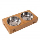Stainless Steel Feeding Water Bowls with Bamboo Frame for Dogs Cats Pet Bamboo frame stainless steel double bowl