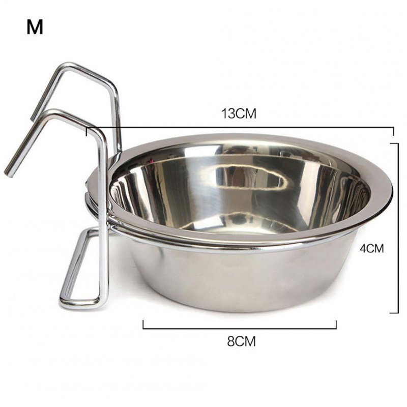Stainless Steel Hang-on Bowl for Pet Dog Cat Crate Cage Food Water  M 13cm