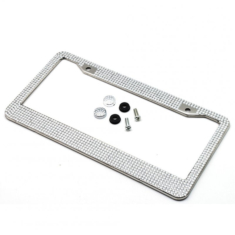 Stainless Steel License Plate Frame , 8 Rows Full Color Gauge Set with Diamond License Plate Frame and Cover silver