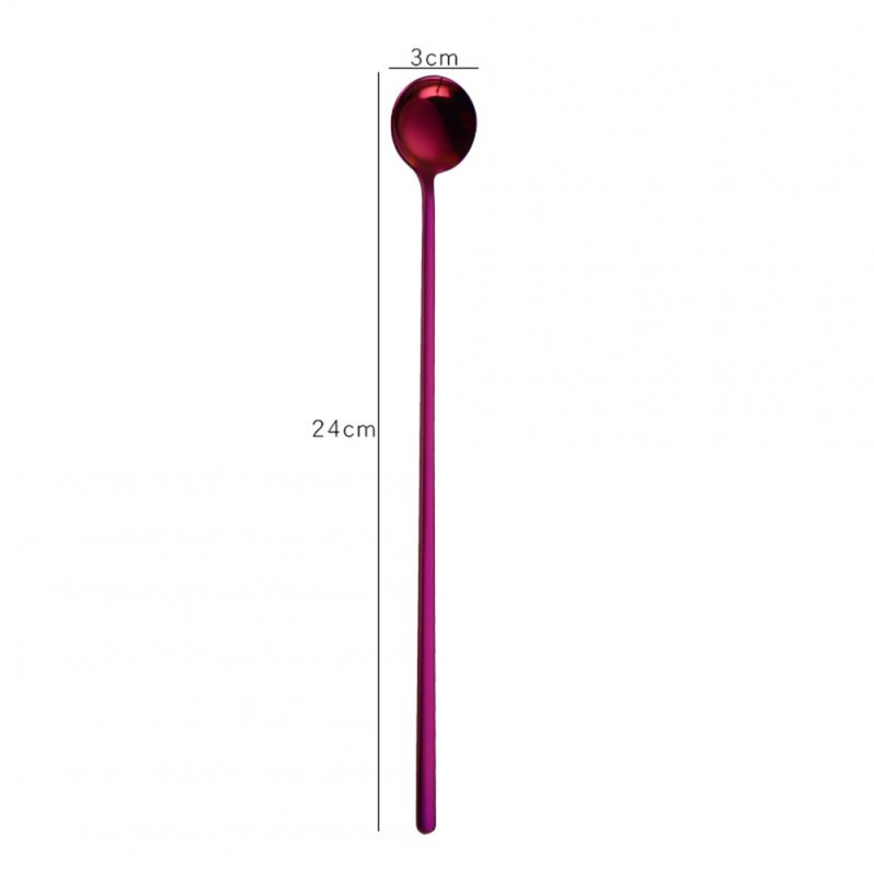 Stainless Steel Stirring Spoon Dig Spoon with Long Handle for Bar Mug Coffee Cup Purple (24cm)