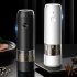 Stainless Steel Usb Rechargeable Electric Pepper Grinder  Led Warm Color Lights 6 Adjustable Thickness  One button Control Grinding Tool Simple black