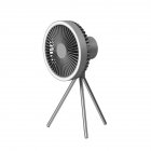 Standing Fan, Rechargeable Battery Powered Tripod Camping Fan With Timing Function, 3 Speeds And 3 Brightness, For Outdoor Or Indoor Activities black gray