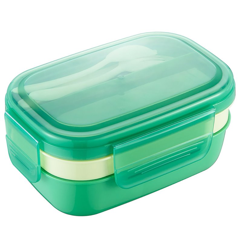 Student Bento Lunch Box With Cutlery 1900ml Large Capacity Microwave Freezer Dishwasher Safe Leak-Proof Food Box green