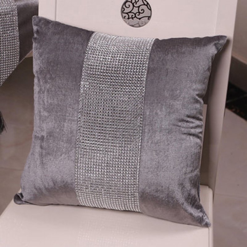 Stylish Graceful Velvet Throw Pillow with Diamond Chain Soft Sofa Cushion Decoration Modern Pillowcase gray_45 * 45cm