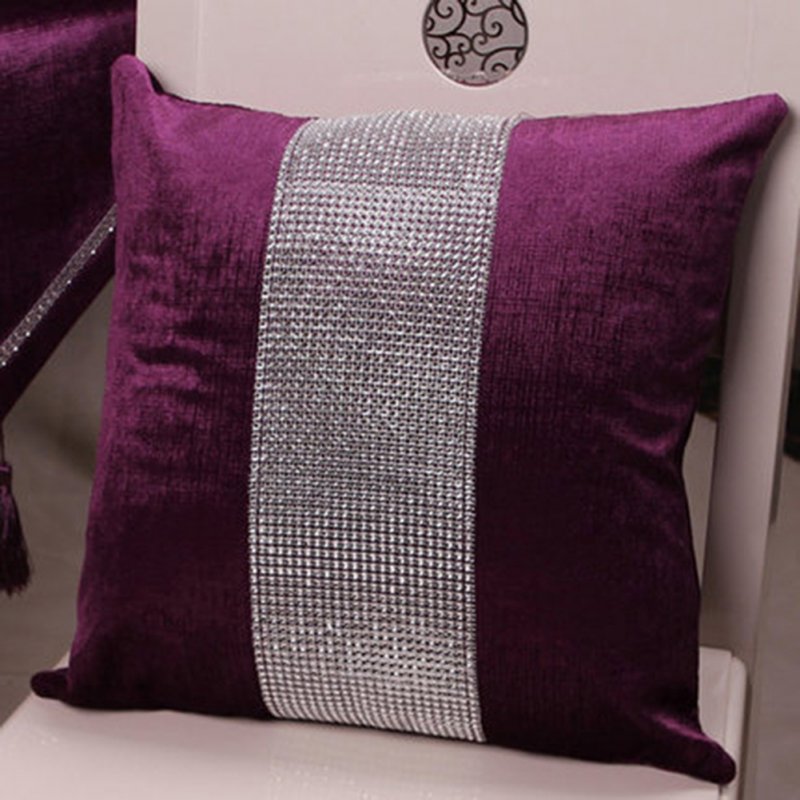 Stylish Graceful Velvet Throw Pillow with Diamond Chain Soft Sofa Cushion Decoration Modern Pillowcase purple_45 * 45cm
