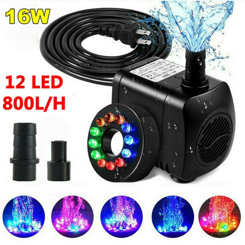 Submersible Water  Pump With 12 LED  Lights Fountain Pond Garden Fish Tank JYC-1550 (16W with L12 lamp) UK Plug