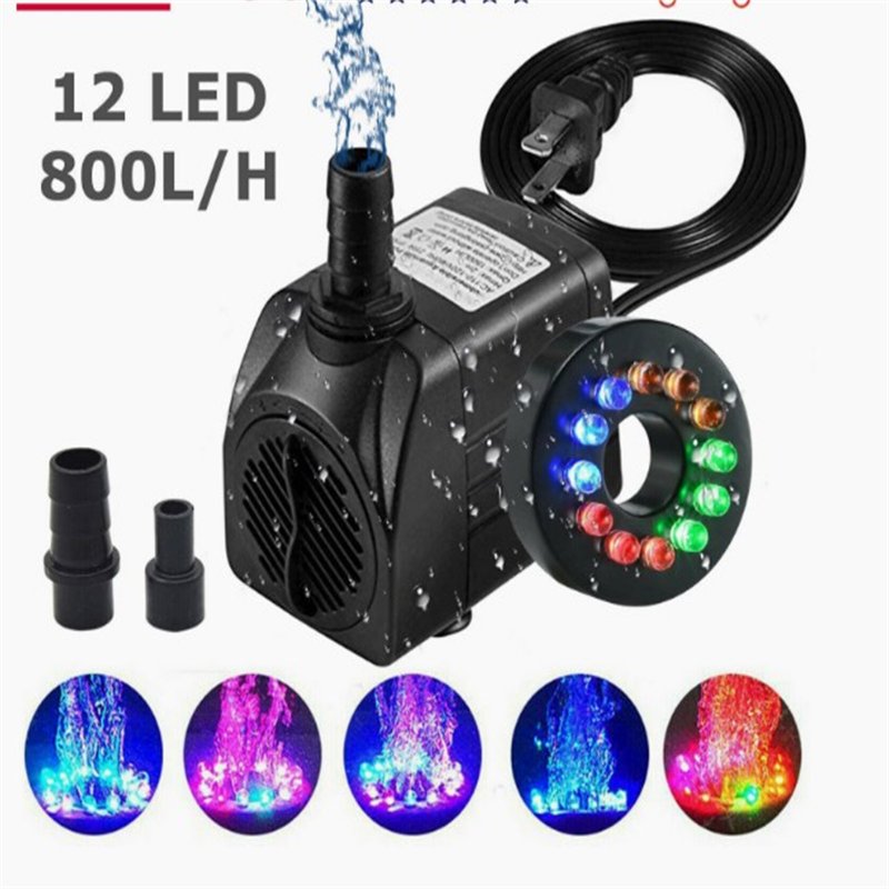 Submersible Water Pump With 12 Led 16w Lights Detachable For Fountain Swimming Pool Aquariums Fish Tank Sponds