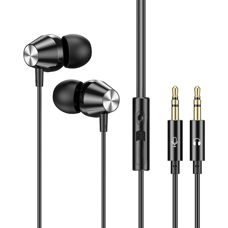 Subwoofer Headset 3.5mm+3.5mm Double Plug Wire-controlled Earphone With Microphone For Computer Mobile Phone black