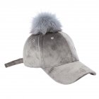 Suede Solid Color Baseball Cap with Removable Big Plush Ball Hat for Outdoor Activities