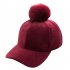 Suede Solid Color Baseball Cap with Removable Big Plush Ball Hat for Outdoor Activities