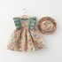 Summer Baby Girls Sling Dress With Hat Cute Floral Printing Pleated Princess Dress For Kids Aged 1 3 yellow CM 80