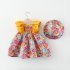 Summer Baby Girls Sling Dress With Hat Cute Floral Printing Pleated Princess Dress For Kids Aged 1 3 yellow CM 100