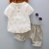 Summer Boys Kids Baby Infant Cotton Flax Short Sleeved T Shirt Tops Short Pants Suit Clothes Gray leaves 90  