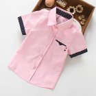 Summer Boys Short Sleeves Shirts Polka Dot Printing Casual Lapel Button Down Cotton Tops Polka Dot Short Sleeve - Pink HEIGHT:170cm