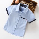 Summer Boys Short Sleeves Shirts Polka Dot Printing Casual Lapel Button Down Cotton Tops Polka Dot Short Sleeve - Blue HEIGHT:110cm