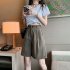 Summer Casual Shorts With Pockets For Women Fashion High Waist Loose Wide leg Pants brown XL