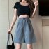 Summer Casual Shorts With Pockets For Women Fashion High Waist Loose Wide leg Pants brown XL