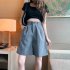 Summer Casual Shorts With Pockets For Women Fashion High Waist Loose Wide leg Pants grey 4XL