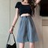 Summer Casual Shorts With Pockets For Women Fashion High Waist Loose Wide leg Pants grey 4XL