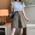 Summer Casual Shorts With Pockets For Women Fashion High Waist Loose Wide leg Pants grey 4XL