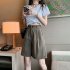 Summer Casual Shorts With Pockets For Women Fashion High Waist Loose Wide leg Pants grey 4XL