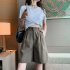 Summer Casual Shorts With Pockets For Women Fashion High Waist Loose Wide leg Pants grey 4XL