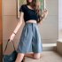 Summer Casual Shorts With Pockets For Women Fashion High Waist Loose Wide leg Pants grey 4XL