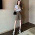 Summer Casual Shorts With Pockets For Women Fashion High Waist Loose Wide leg Pants grey 4XL