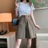 Summer Casual Shorts With Pockets For Women Fashion High Waist Loose Wide leg Pants grey 4XL