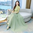 Summer Cheongsam Dress For Women Retro Stand Collar Midi Skirt Large Size Large Swing Dress p02 green M