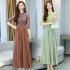 Summer Cheongsam Dress For Women Retro Stand Collar Midi Skirt Large Size Large Swing Dress p02 green L
