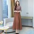 Summer Cheongsam Dress For Women Retro Stand Collar Midi Skirt Large Size Large Swing Dress p02 green L