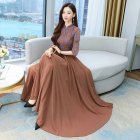 Summer Cheongsam Dress For Women Retro Stand Collar Midi Skirt Large Size Large Swing Dress p02 camel XL