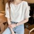 Summer Chiffon Blouse For Women Fashion Simple Solid Color Half Sleeves Tops Sweet Round Neck Loose T shirt White L