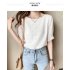 Summer Chiffon Blouse For Women Fashion Simple Solid Color Half Sleeves Tops Sweet Round Neck Loose T shirt Pink M