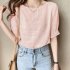 Summer Chiffon Blouse For Women Fashion Simple Solid Color Half Sleeves Tops Sweet Round Neck Loose T shirt Pink M