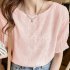 Summer Chiffon Blouse For Women Fashion Simple Solid Color Half Sleeves Tops Sweet Round Neck Loose T shirt Pink M