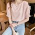Summer Chiffon Blouse For Women Fashion Simple Solid Color Half Sleeves Tops Sweet Round Neck Loose T shirt Pink M