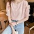 Summer Chiffon Blouse For Women Fashion Simple Solid Color Half Sleeves Tops Sweet Round Neck Loose T shirt Pink M