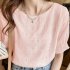 Summer Chiffon Blouse For Women Fashion Simple Solid Color Half Sleeves Tops Sweet Round Neck Loose T shirt Pink XL