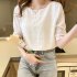 Summer Chiffon Blouse For Women Fashion Simple Solid Color Half Sleeves Tops Sweet Round Neck Loose T shirt Pink XL