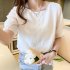 Summer Chiffon Blouse For Women Fashion Simple Solid Color Half Sleeves Tops Sweet Round Neck Loose T shirt Pink XL